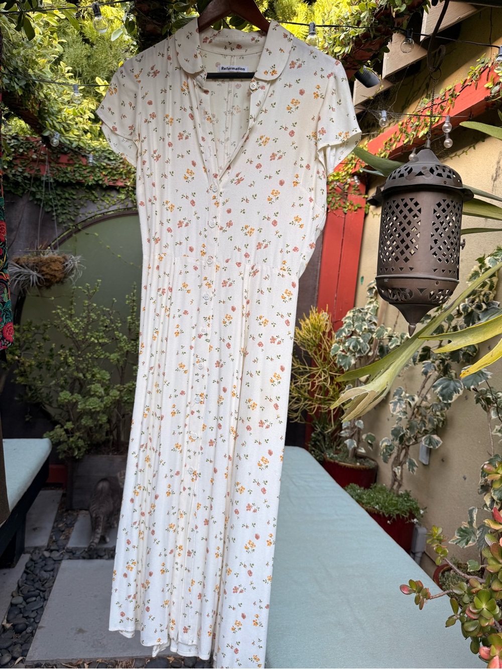Reformation Cream Shirt with Pink and Peach Floral Print - Picture 2 of 5